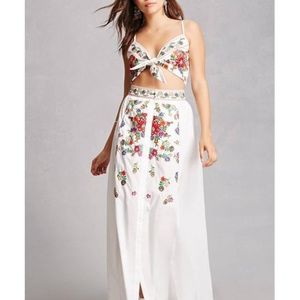 ISO embroidered cropped cami and maxi skirt set